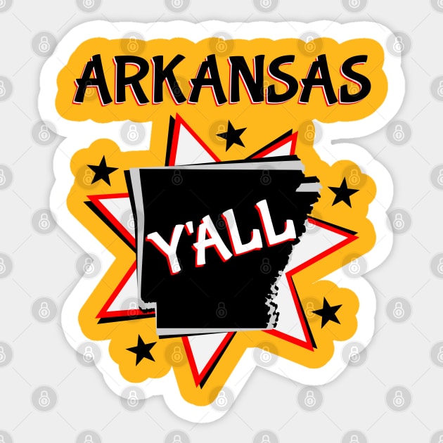 Arkansas State Map Y'all Sticker by mailboxdisco